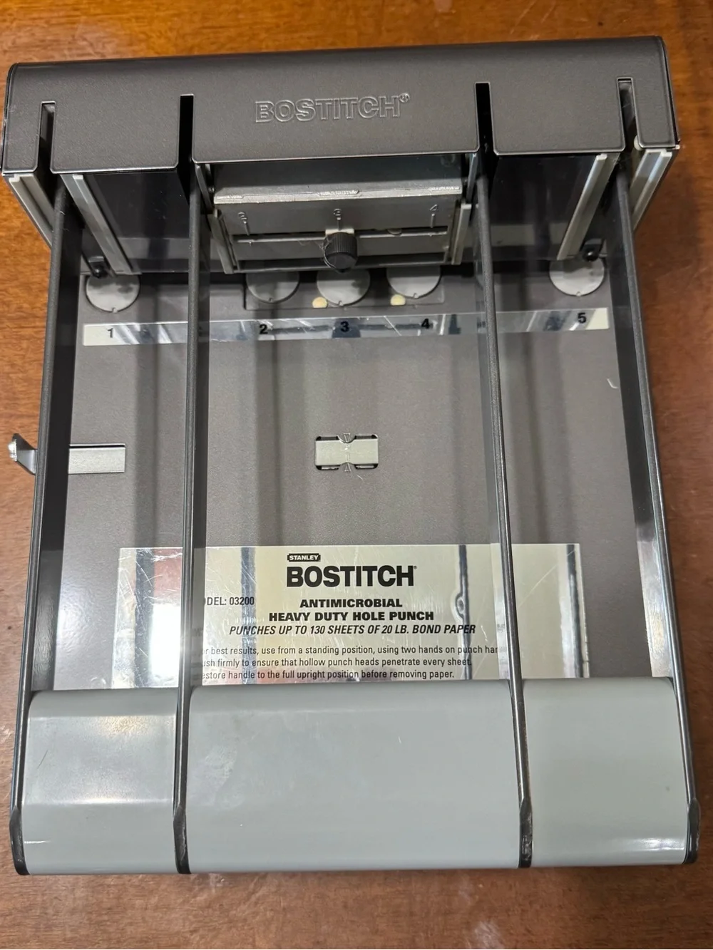 Bostitch Gray Antimicrobial Heavy-Duty 3-Hole Paper Punch